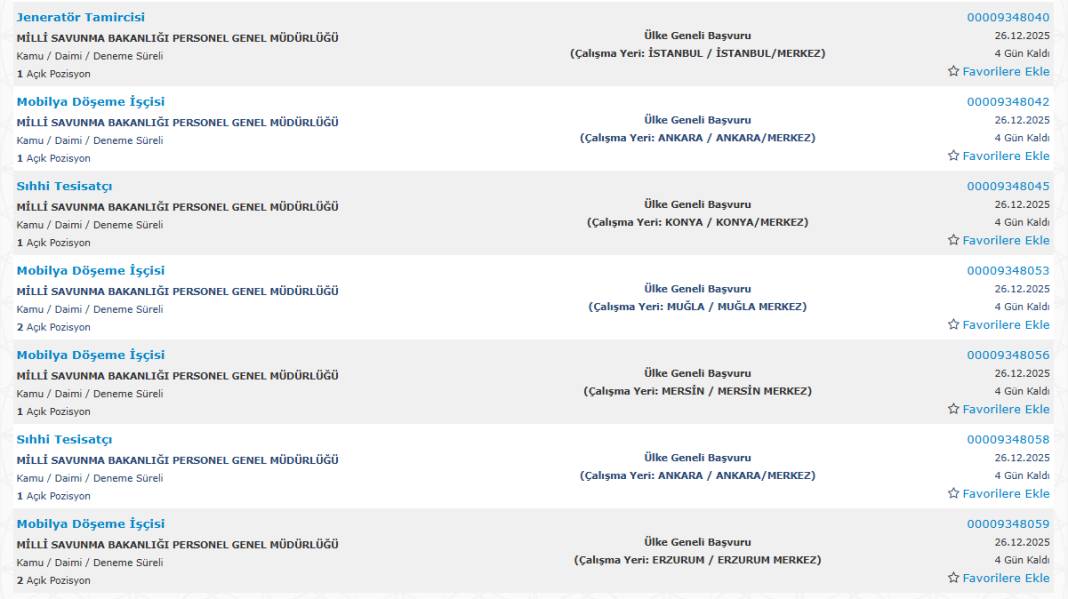Milli Savunma Bakanlığı 1113 sürekli işçi alımı kadroları ve İŞKUR başvuru ekranı 32