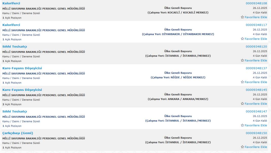 Milli Savunma Bakanlığı 1113 sürekli işçi alımı kadroları ve İŞKUR başvuru ekranı 34