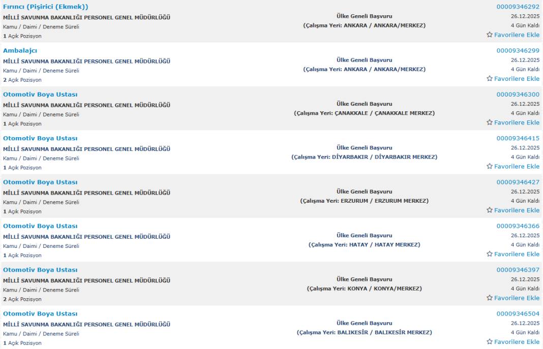 Milli Savunma Bakanlığı 1113 sürekli işçi alımı kadroları ve İŞKUR başvuru ekranı 9
