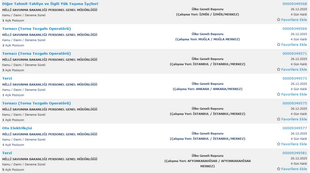 Milli Savunma Bakanlığı 1113 sürekli işçi alımı kadroları ve İŞKUR başvuru ekranı 52