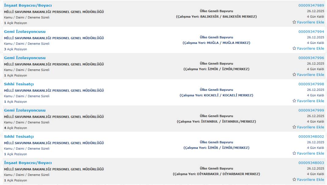 Milli Savunma Bakanlığı 1113 sürekli işçi alımı kadroları ve İŞKUR başvuru ekranı 30