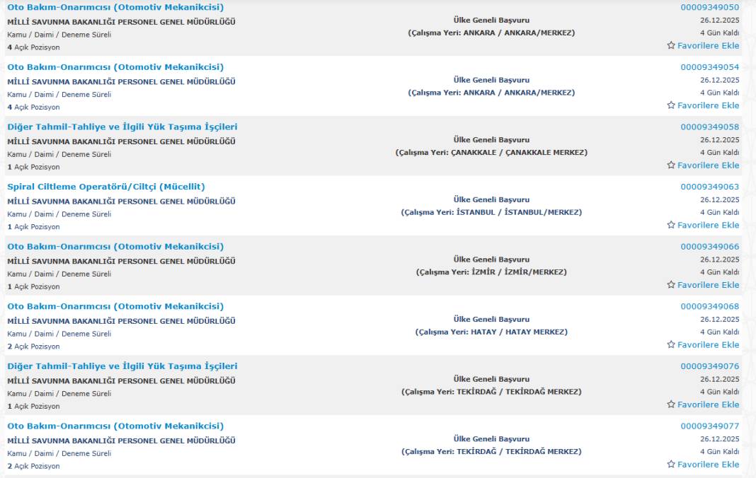 Milli Savunma Bakanlığı 1113 sürekli işçi alımı kadroları ve İŞKUR başvuru ekranı 43