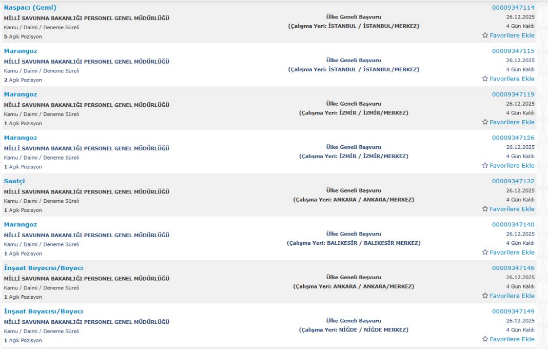 Milli Savunma Bakanlığı 1113 sürekli işçi alımı kadroları ve İŞKUR başvuru ekranı 19