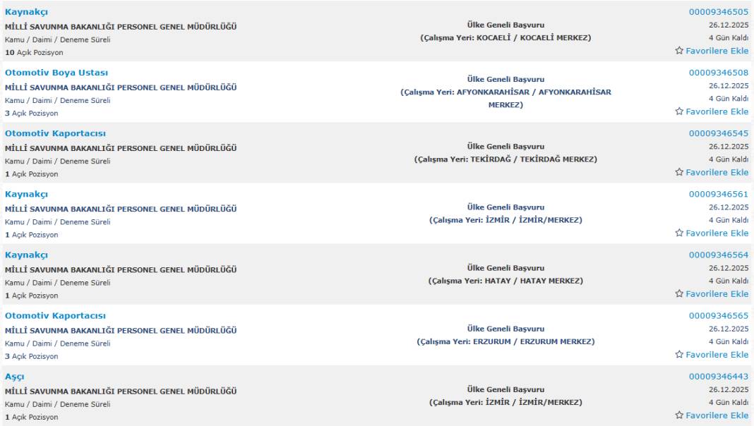 Milli Savunma Bakanlığı 1113 sürekli işçi alımı kadroları ve İŞKUR başvuru ekranı 10