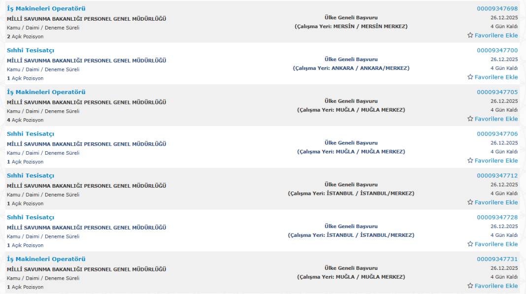 Milli Savunma Bakanlığı 1113 sürekli işçi alımı kadroları ve İŞKUR başvuru ekranı 26