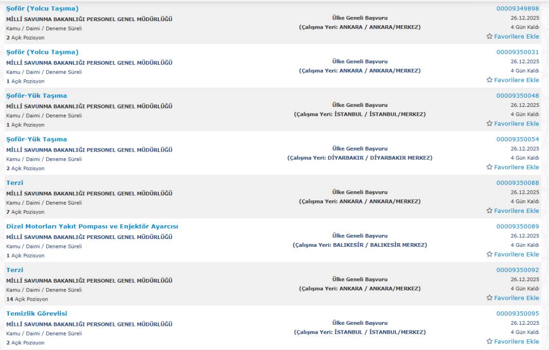 Milli Savunma Bakanlığı 1113 sürekli işçi alımı kadroları ve İŞKUR başvuru ekranı 54