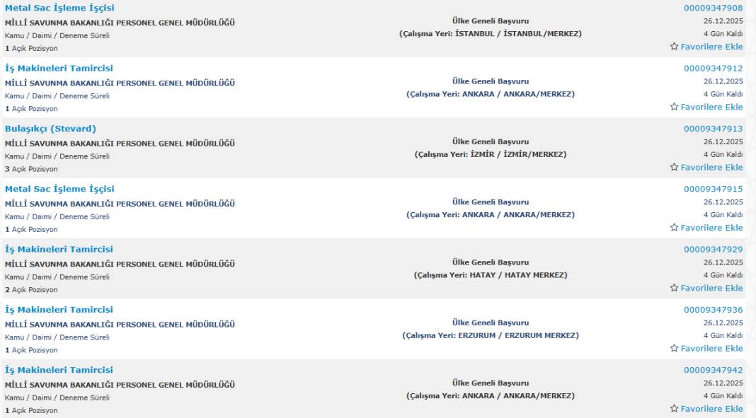 Milli Savunma Bakanlığı 1113 sürekli işçi alımı kadroları ve İŞKUR başvuru ekranı 28