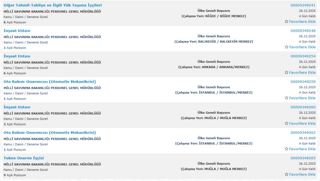 Milli Savunma Bakanlığı 1113 sürekli işçi alımı kadroları ve İŞKUR başvuru ekranı 46