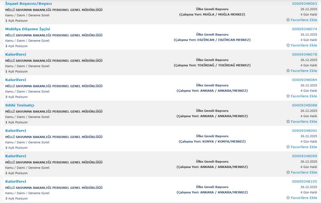 Milli Savunma Bakanlığı 1113 sürekli işçi alımı kadroları ve İŞKUR başvuru ekranı 33