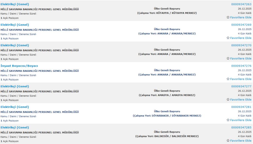 Milli Savunma Bakanlığı 1113 sürekli işçi alımı kadroları ve İŞKUR başvuru ekranı 24
