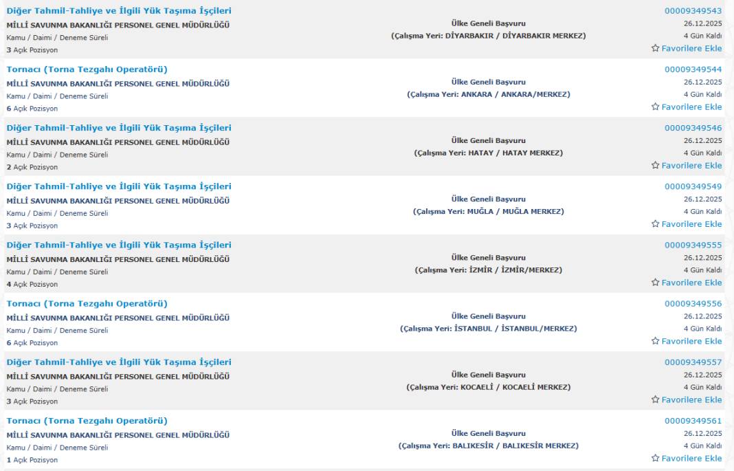 Milli Savunma Bakanlığı 1113 sürekli işçi alımı kadroları ve İŞKUR başvuru ekranı 51
