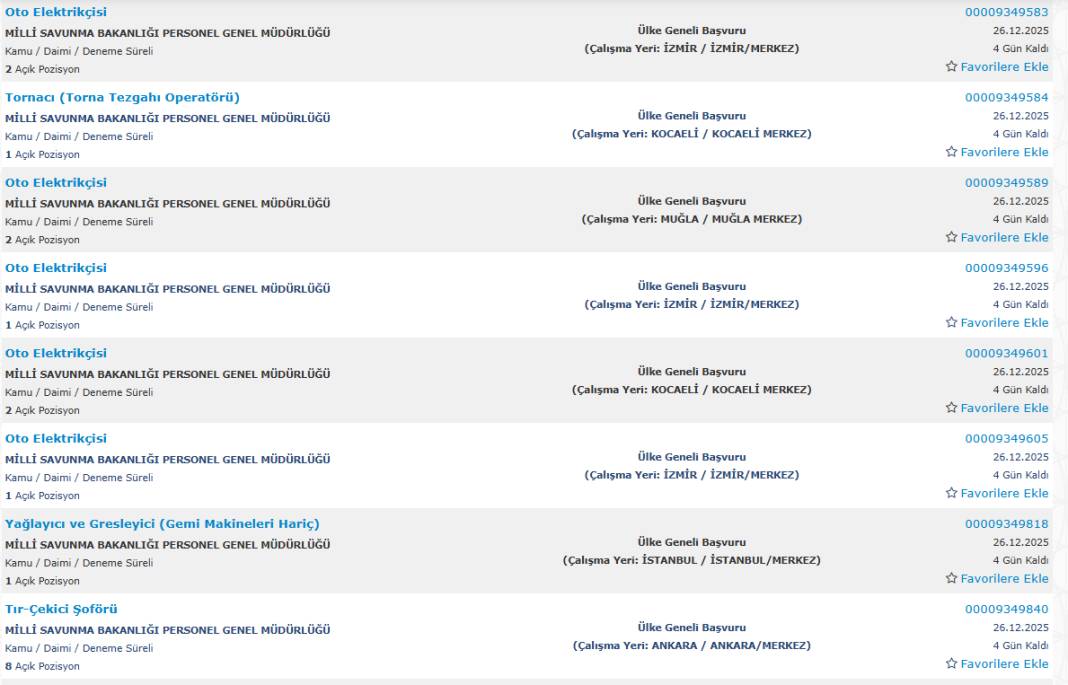 Milli Savunma Bakanlığı 1113 sürekli işçi alımı kadroları ve İŞKUR başvuru ekranı 53