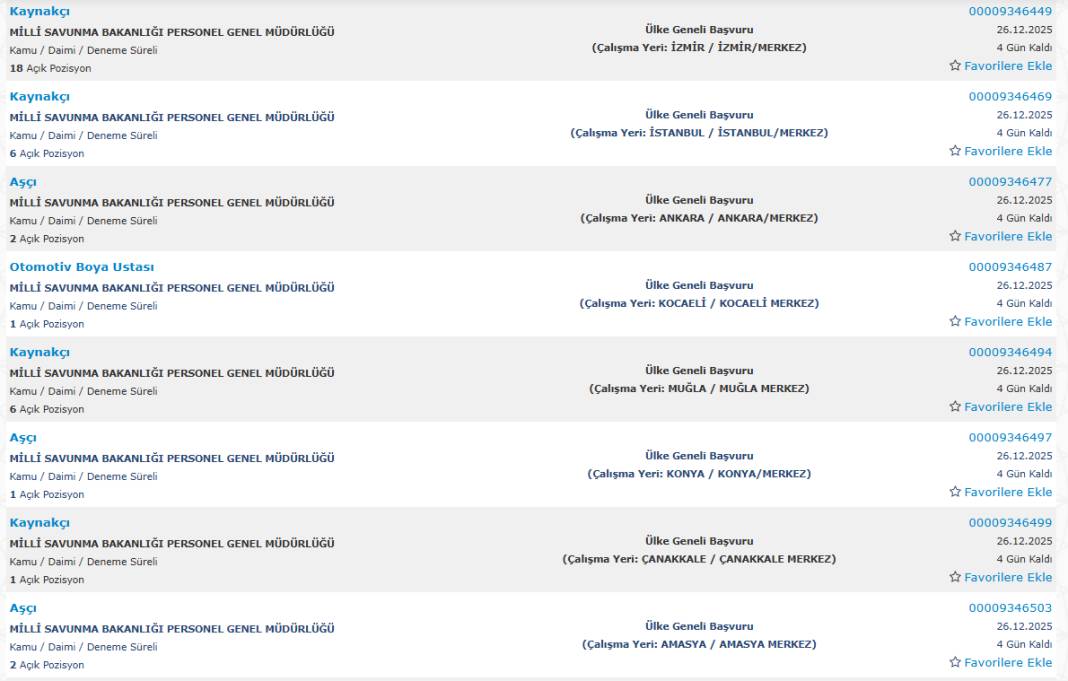 Milli Savunma Bakanlığı 1113 sürekli işçi alımı kadroları ve İŞKUR başvuru ekranı 11
