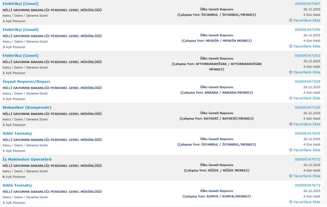 Milli Savunma Bakanlığı 1113 sürekli işçi alımı kadroları ve İŞKUR başvuru ekranı 25