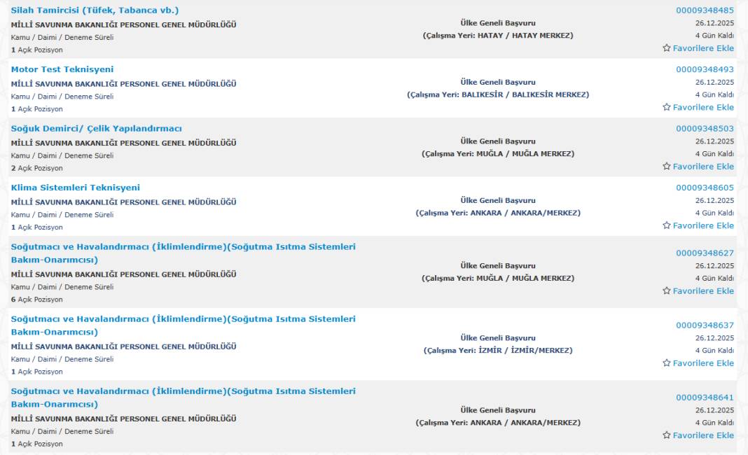 Milli Savunma Bakanlığı 1113 sürekli işçi alımı kadroları ve İŞKUR başvuru ekranı 38