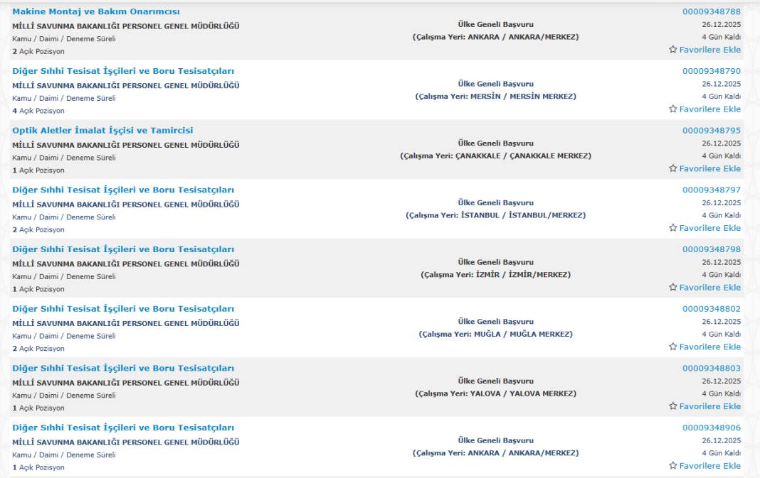 Milli Savunma Bakanlığı 1113 sürekli işçi alımı kadroları ve İŞKUR başvuru ekranı 41