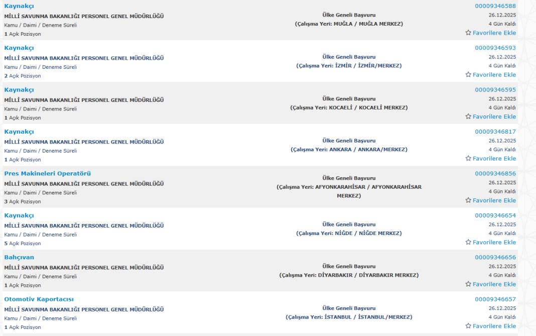 Milli Savunma Bakanlığı 1113 sürekli işçi alımı kadroları ve İŞKUR başvuru ekranı 12