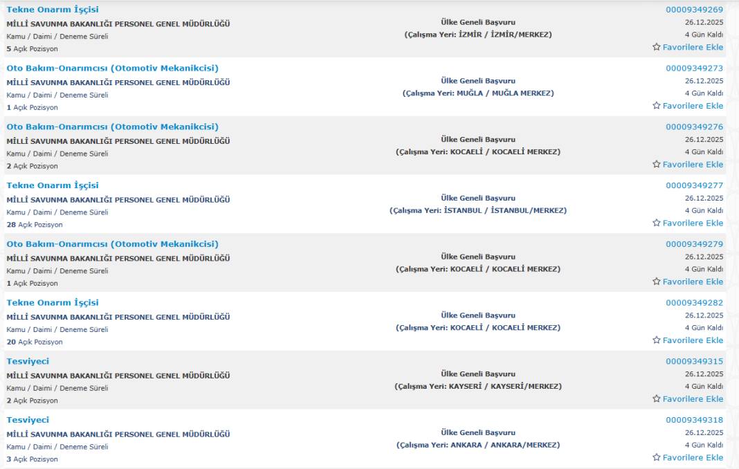 Milli Savunma Bakanlığı 1113 sürekli işçi alımı kadroları ve İŞKUR başvuru ekranı 47