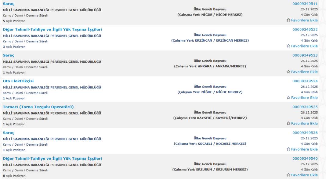 Milli Savunma Bakanlığı 1113 sürekli işçi alımı kadroları ve İŞKUR başvuru ekranı 50