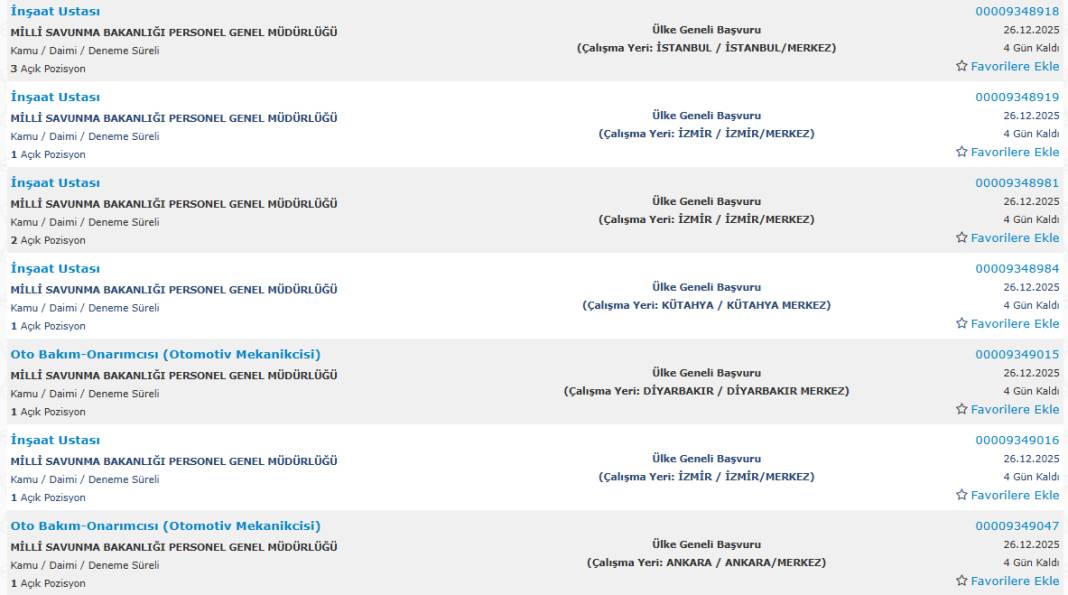 Milli Savunma Bakanlığı 1113 sürekli işçi alımı kadroları ve İŞKUR başvuru ekranı 42