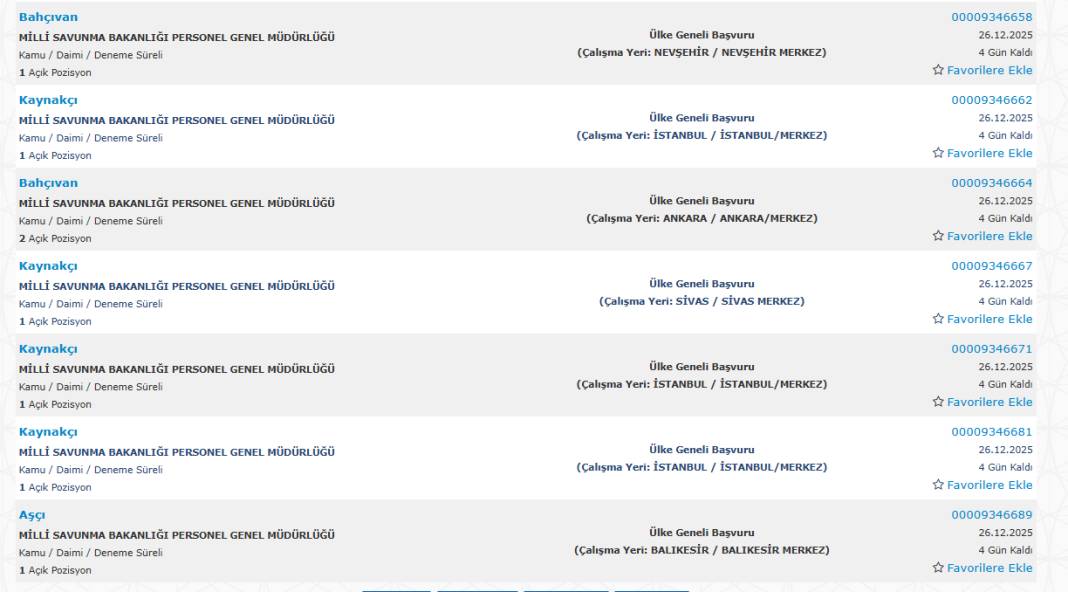 Milli Savunma Bakanlığı 1113 sürekli işçi alımı kadroları ve İŞKUR başvuru ekranı 14