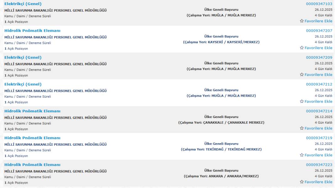 Milli Savunma Bakanlığı 1113 sürekli işçi alımı kadroları ve İŞKUR başvuru ekranı 22