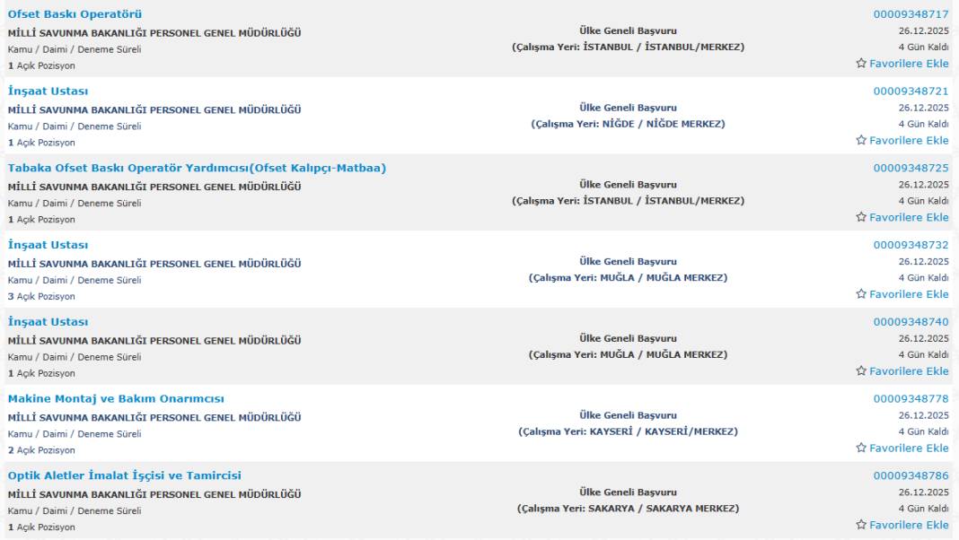 Milli Savunma Bakanlığı 1113 sürekli işçi alımı kadroları ve İŞKUR başvuru ekranı 40