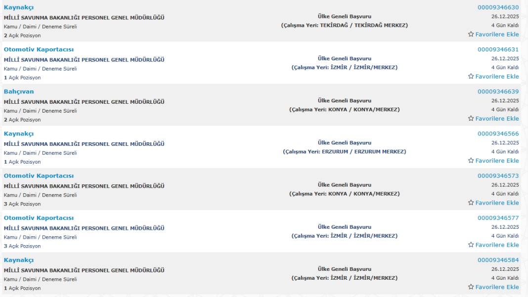Milli Savunma Bakanlığı 1113 sürekli işçi alımı kadroları ve İŞKUR başvuru ekranı 13