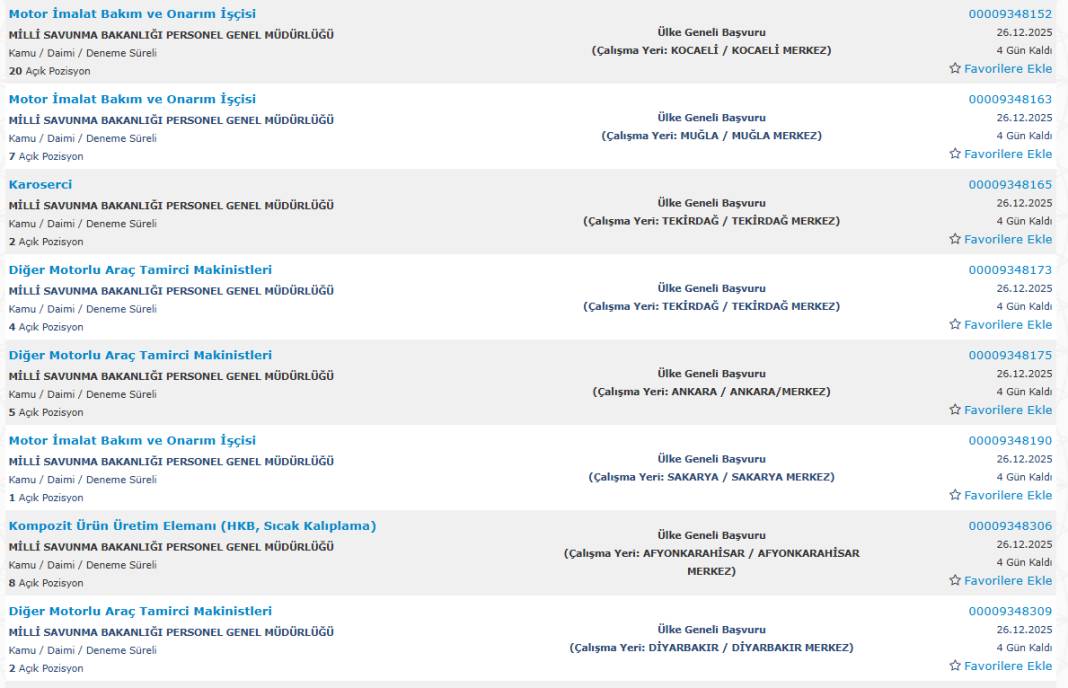 Milli Savunma Bakanlığı 1113 sürekli işçi alımı kadroları ve İŞKUR başvuru ekranı 35