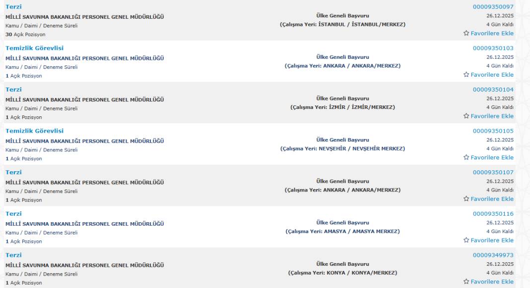 Milli Savunma Bakanlığı 1113 sürekli işçi alımı kadroları ve İŞKUR başvuru ekranı 56