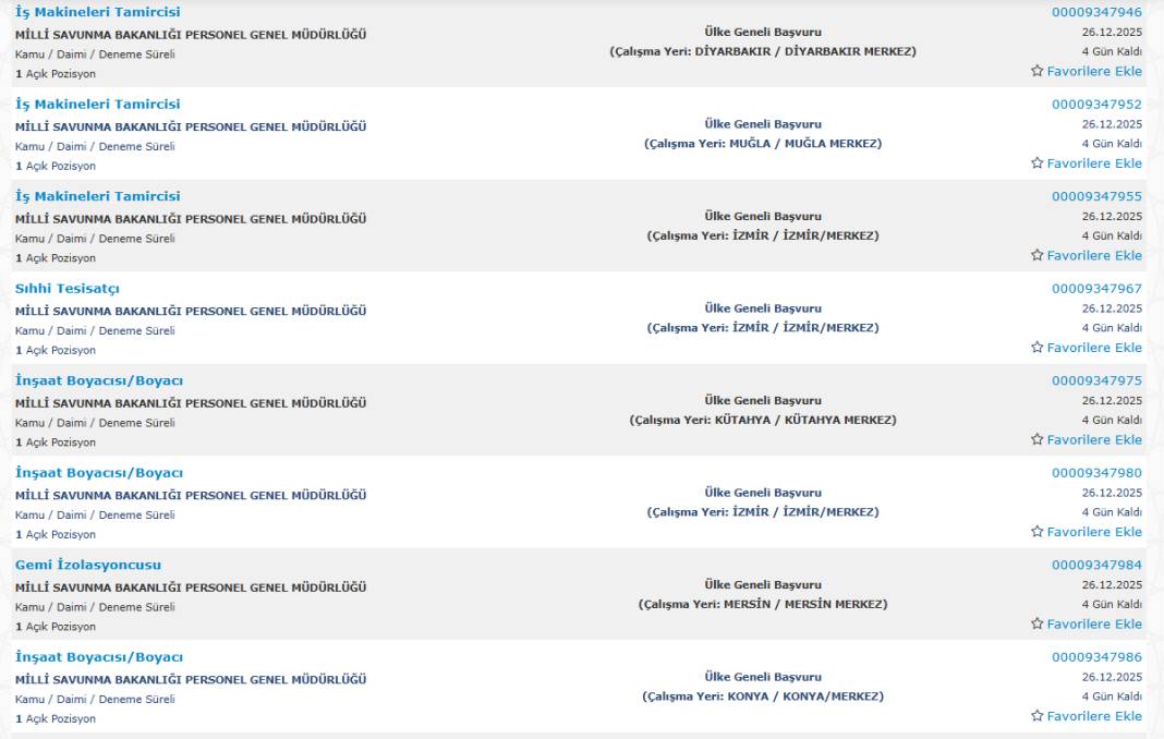 Milli Savunma Bakanlığı 1113 sürekli işçi alımı kadroları ve İŞKUR başvuru ekranı 29