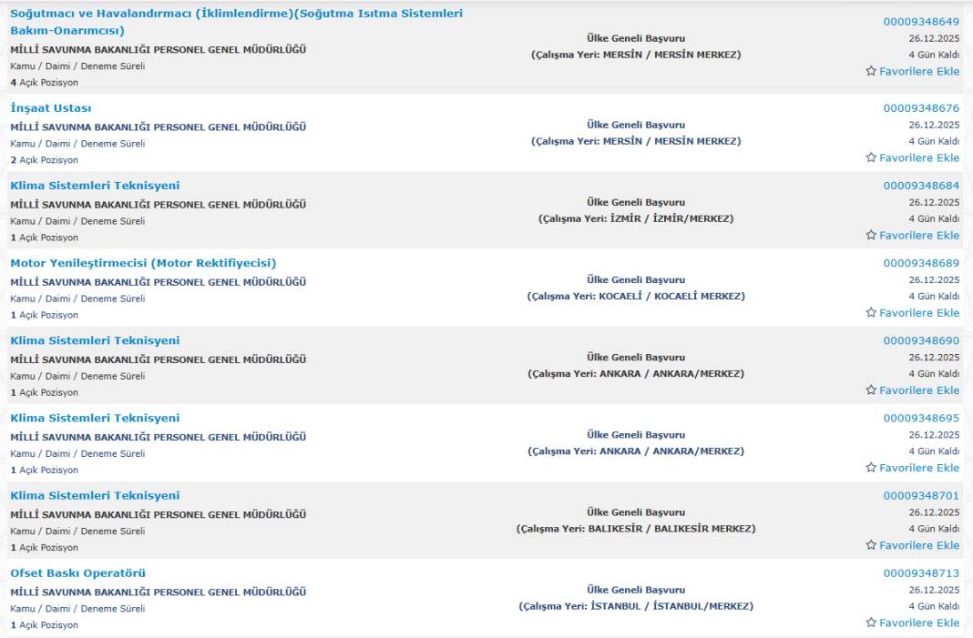 Milli Savunma Bakanlığı 1113 sürekli işçi alımı kadroları ve İŞKUR başvuru ekranı 39