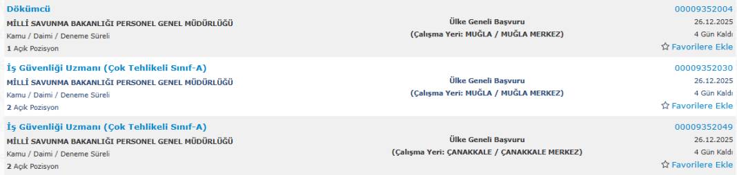 Milli Savunma Bakanlığı 1113 sürekli işçi alımı kadroları ve İŞKUR başvuru ekranı 61