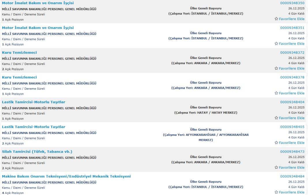 Milli Savunma Bakanlığı 1113 sürekli işçi alımı kadroları ve İŞKUR başvuru ekranı 37