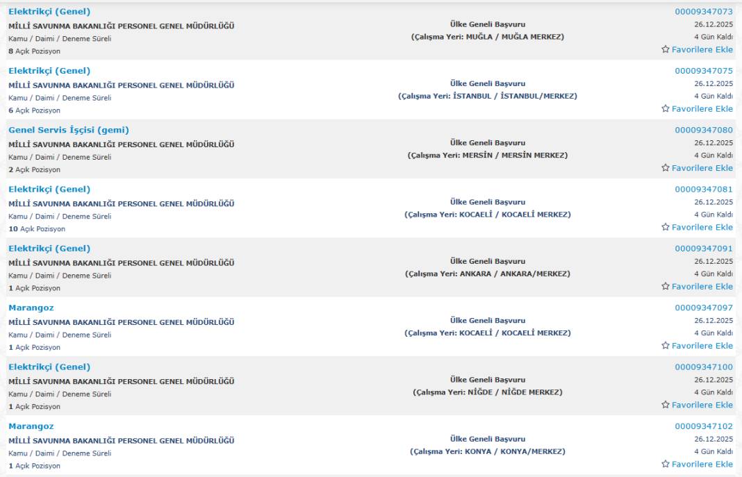 Milli Savunma Bakanlığı 1113 sürekli işçi alımı kadroları ve İŞKUR başvuru ekranı 21