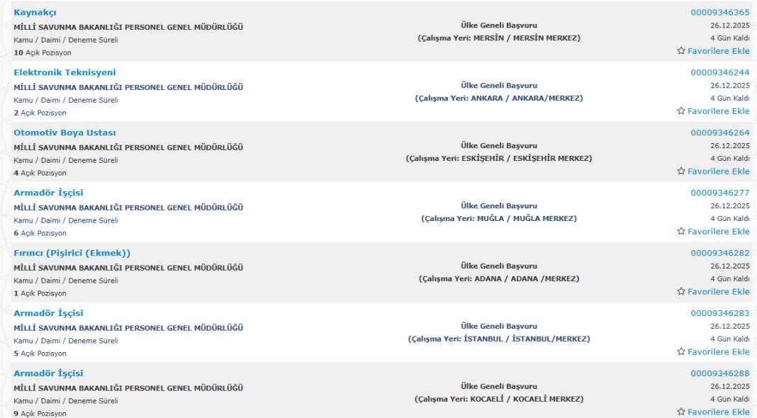 Milli Savunma Bakanlığı 1113 sürekli işçi alımı kadroları ve İŞKUR başvuru ekranı 8