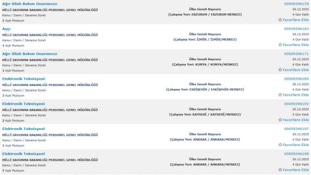 Milli Savunma Bakanlığı 1113 sürekli işçi alımı kadroları ve İŞKUR başvuru ekranı 6