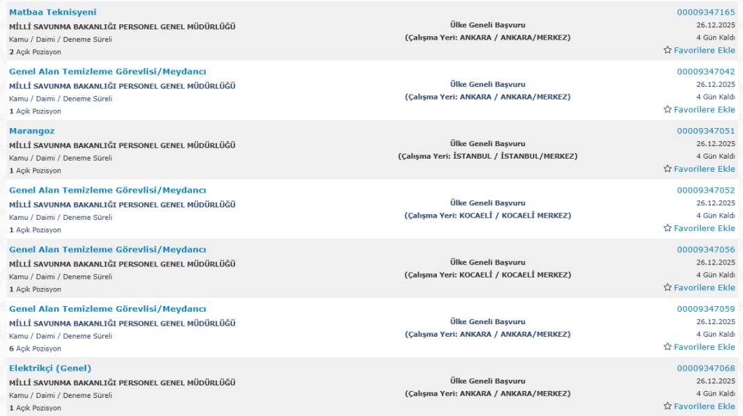 Milli Savunma Bakanlığı 1113 sürekli işçi alımı kadroları ve İŞKUR başvuru ekranı 20