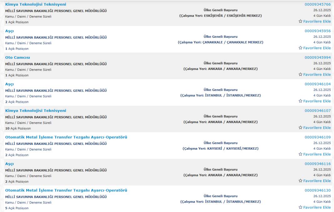 Milli Savunma Bakanlığı 1113 sürekli işçi alımı kadroları ve İŞKUR başvuru ekranı 5