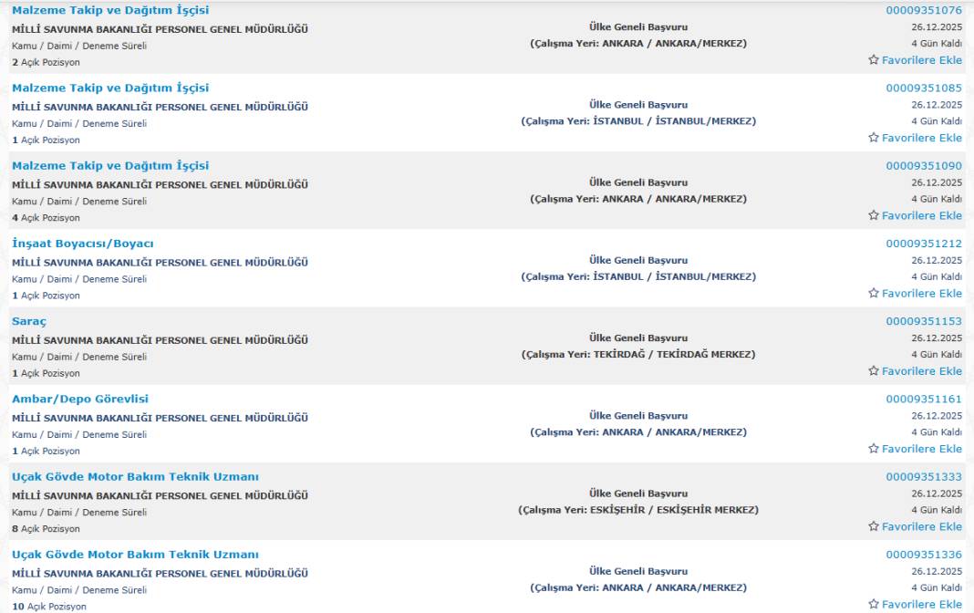 Milli Savunma Bakanlığı 1113 sürekli işçi alımı kadroları ve İŞKUR başvuru ekranı 57