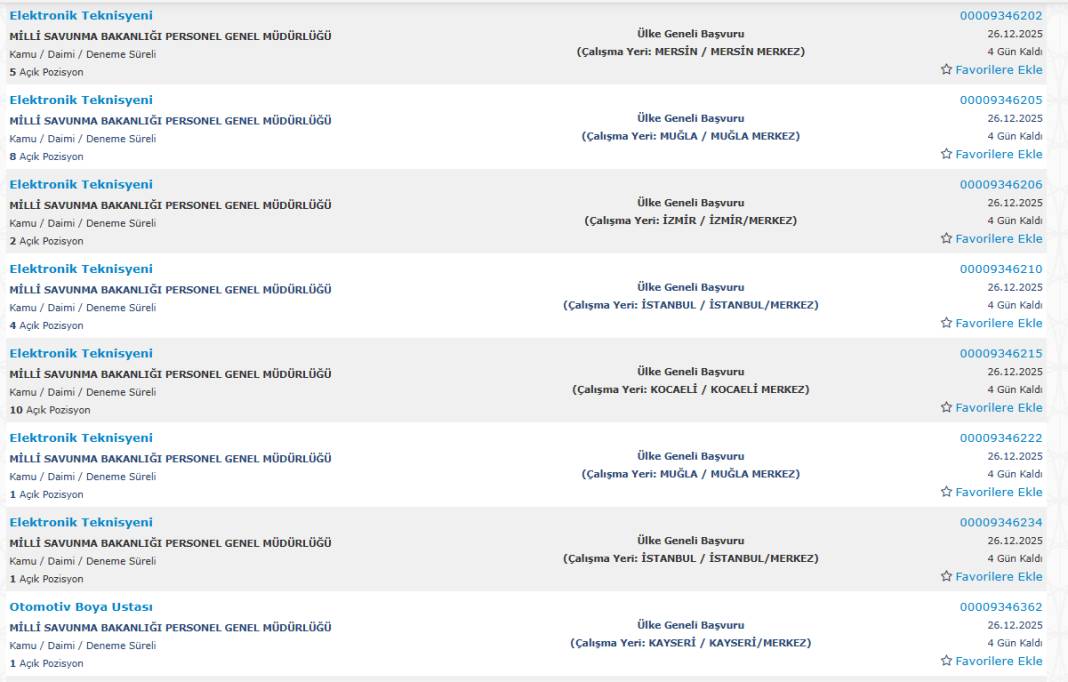 Milli Savunma Bakanlığı 1113 sürekli işçi alımı kadroları ve İŞKUR başvuru ekranı 7