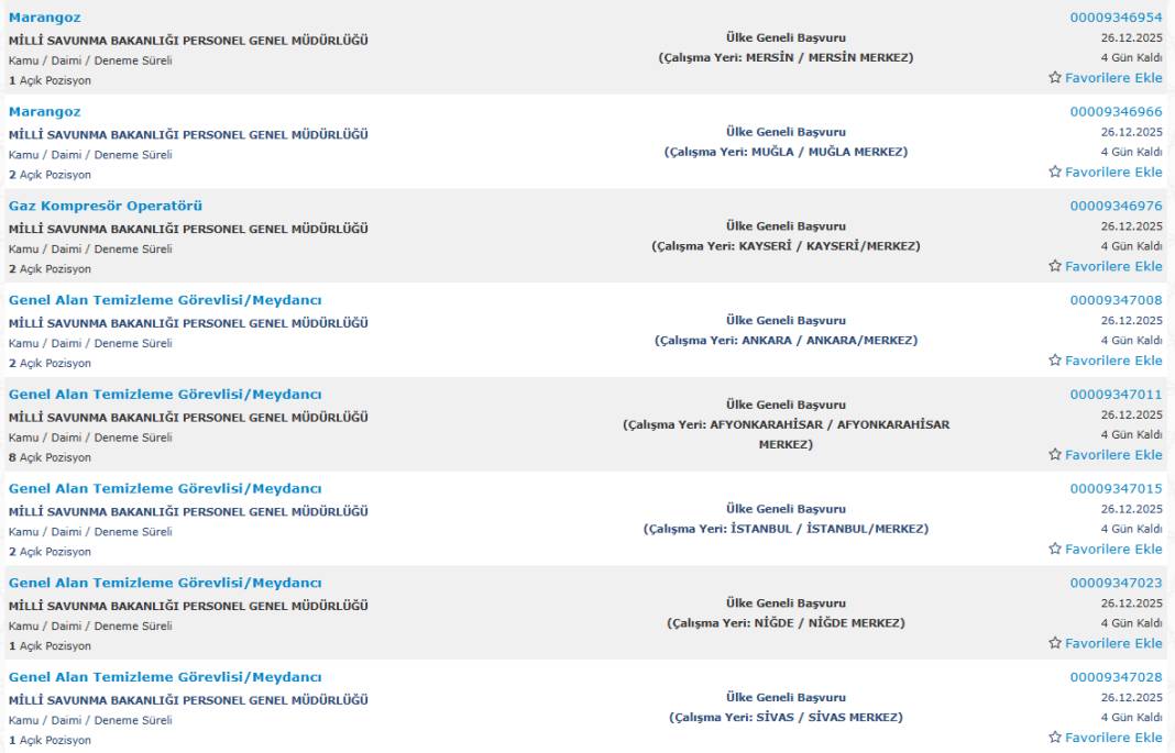 Milli Savunma Bakanlığı 1113 sürekli işçi alımı kadroları ve İŞKUR başvuru ekranı 17