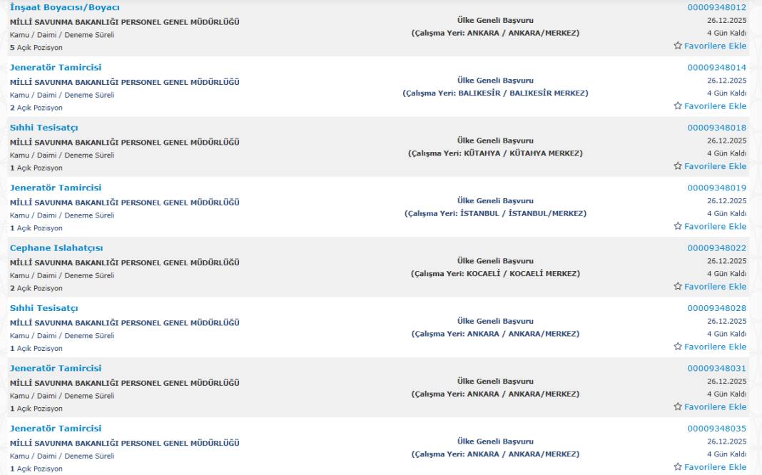 Milli Savunma Bakanlığı 1113 sürekli işçi alımı kadroları ve İŞKUR başvuru ekranı 31