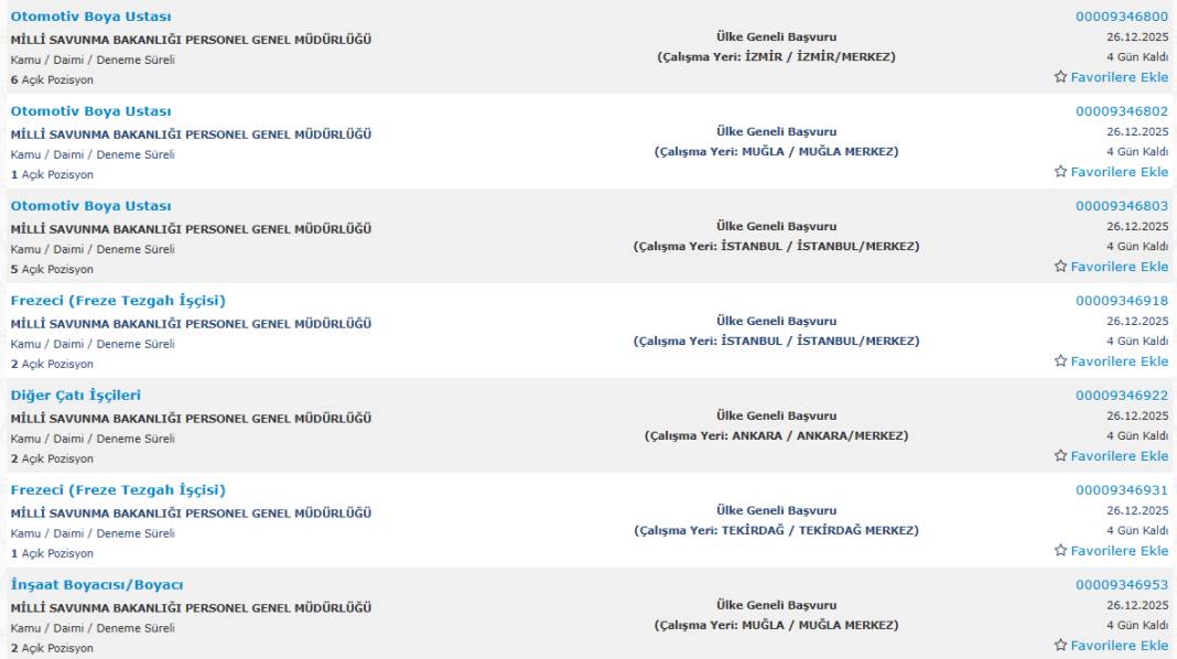 Milli Savunma Bakanlığı 1113 sürekli işçi alımı kadroları ve İŞKUR başvuru ekranı 16