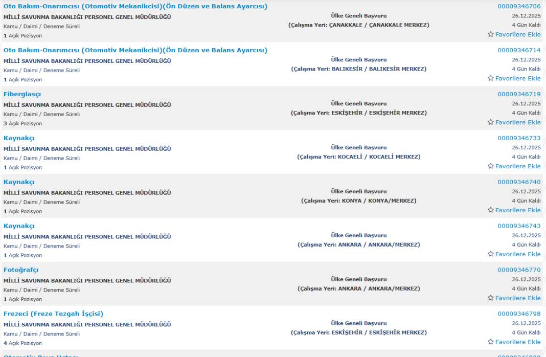 Milli Savunma Bakanlığı 1113 sürekli işçi alımı kadroları ve İŞKUR başvuru ekranı 15