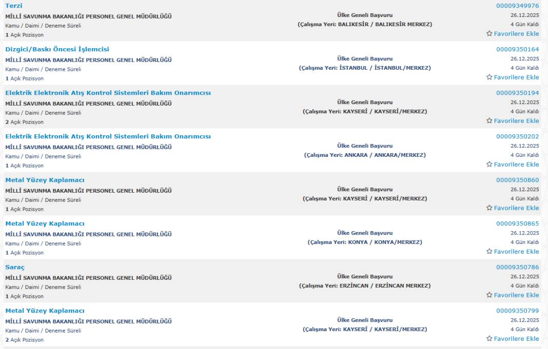 Milli Savunma Bakanlığı 1113 sürekli işçi alımı kadroları ve İŞKUR başvuru ekranı 58