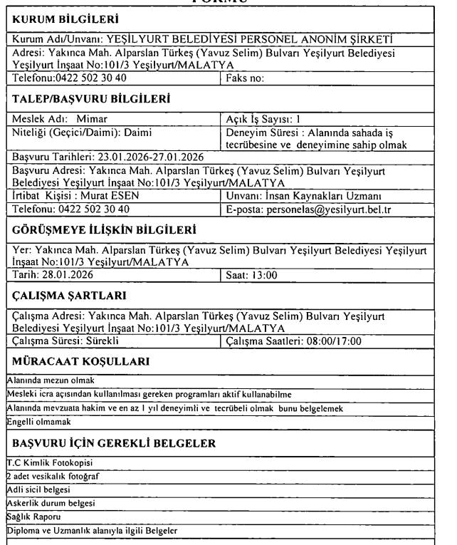 Yeşilyurt Belediyesi KPSS'siz 64 personel ve işçi alımı yapacak 3