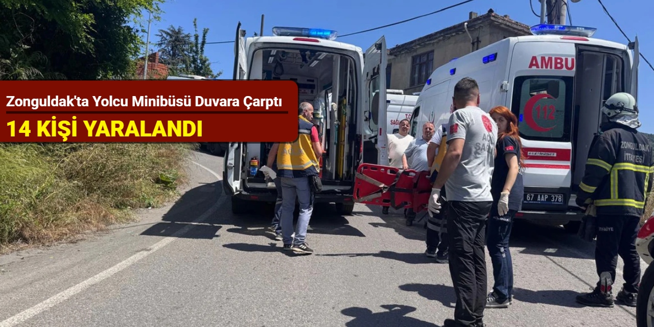 Yolcu minibüsü duvara çarptı: 14 kişi yaralandı