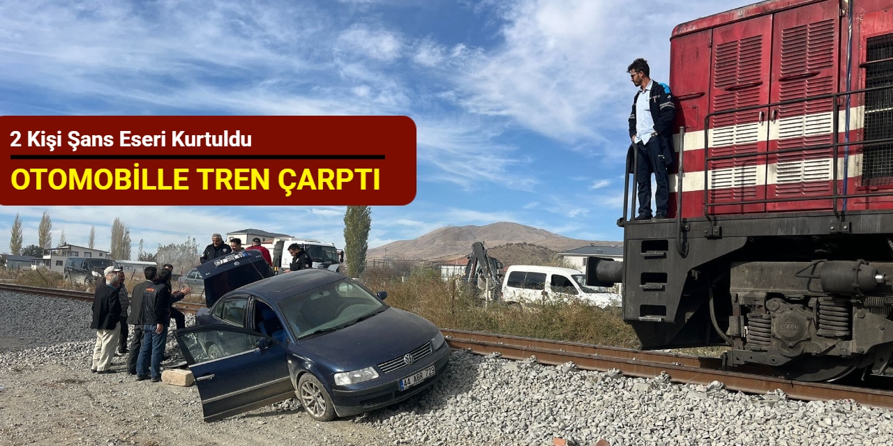 Otomobile tren çarptı: 2 kişi şans eseri kurtuldu