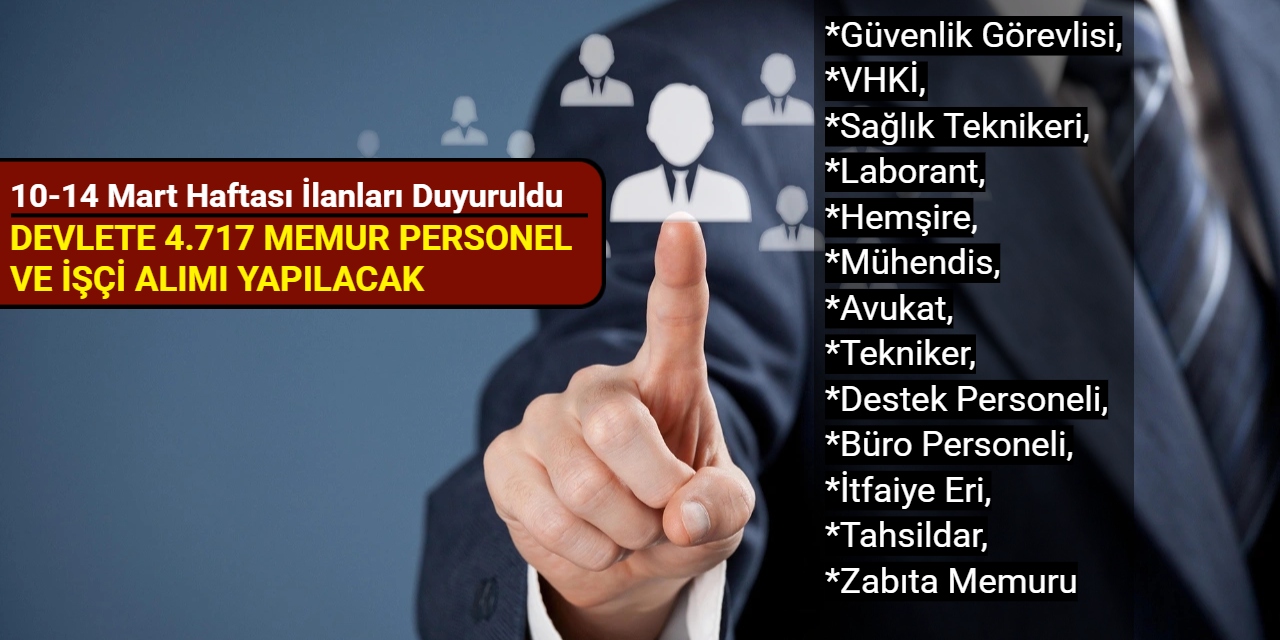 10-14 Mart haftası ilanları: Devlete 4.717 memur personel işçi alımı yapılacak